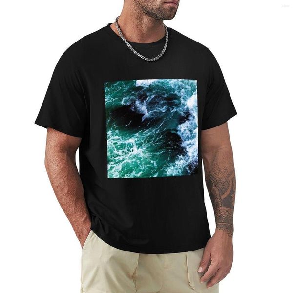 Polos masculinos azul oceano verão praia ondas camiseta oversized camiseta fãs de esportes camisetas de manga curta curta