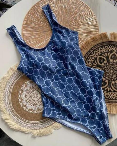Clássicos Imprimir Carta Swimwear Designer One Piece Swimsuits Moda Monokini Café Azul 2024 Sexy Bikini Set Mulheres Beachwear Push Up Ternos de banho com tags XL
