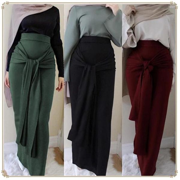 Roupas étnicas Feminino Elegante Muçulmano Hight Cintura Saia Tornozelo Comprimento Algodão Sólido Longo Lápis Saias Mulher Islâmica Casual Ramadan Bodycon