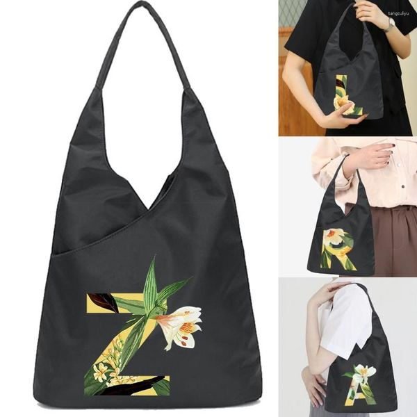 Sacos de compras Bolsa de ombro Grande Tote Grosso Eco Nylon Bolsas Floral Carta Reutilizável Supermercado Portátil Dobrável Bolsa Dobrável Feminina