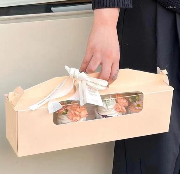 Подарочная упаковка, 4 упаковочная коробка для кексов, корейская чашка для кексов, картонная коробка для десерта, портативная выпечка с открытым окном, кондитерские изделия