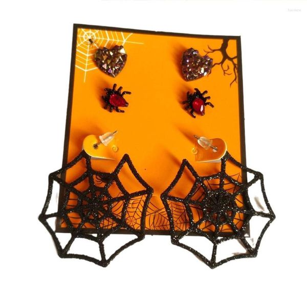 Halskette Ohrringe Set Halloween Spinnennetz 3 Paar Western Black Style Fledermaus Spinnennetz Charm Anhänger Schmuck Coole Mode Festival Patry Geschenke