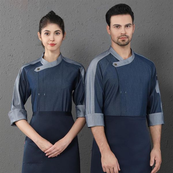 Cozinhe camisas masculinas unissex uniforme de chef retalhos 3 4 manga serviço de comida restaurante cozinha padaria chef jaquetas181v