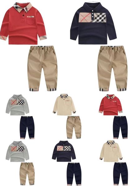 set di vestiti per bambini camicie e pantaloni marroni set di abbigliamento di moda per bambini firmati materiale di cotone vestiti per neonati 90-140 cm