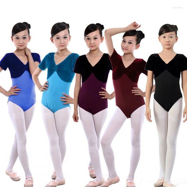 Palco desgaste veludo manga curta clássico ballet tutu vestido profissional ginástica collant crianças trajes para meninas dança crianças criança