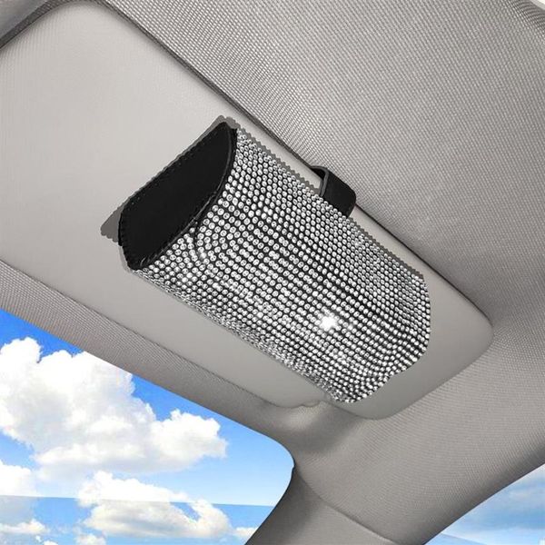 Altri accessori interni Custodia per occhiali da auto con strass Scatola portaoggetti per occhiali da sole 7 colori Supporto per organizzatore per visiera parasole in cristallo per auto257y