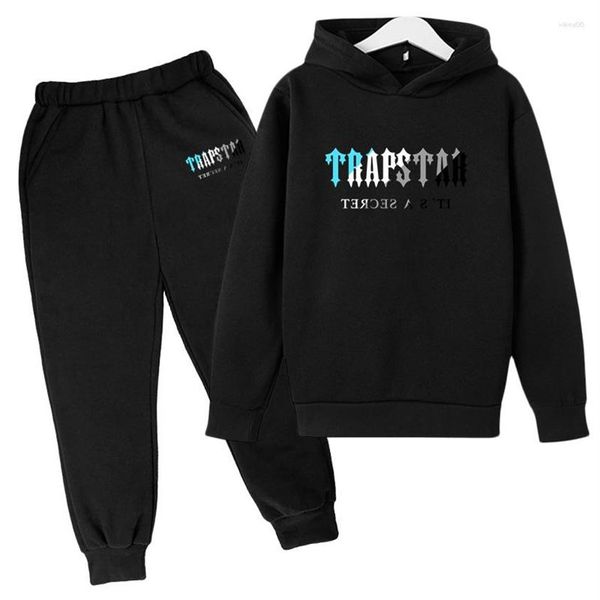 Menina de pista masculina 2023 Brand Impresso Tracksuit Boys and Girls 2pcs Hoodie calças de moletom de corrida 4-11 anos Crianças Crianças 23335