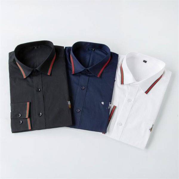 Роскошные дизайнеры Классические рубашки Мужская одежда Мода Общество Черные мужчины Сплошной цвет Деловая повседневная мужская рубашка с длинным рукавом M-3XL # 227289l