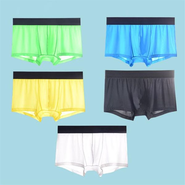 5 pçs malha boxer shorts roupa interior legal gelo seda boxer cuecas masculinas super respirável sexy magro homem calcinha transparente332y