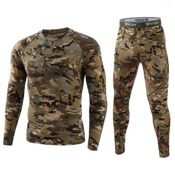 Männer Thermo-Unterwäsche Männer Winter Fleece Strumpfhosen Kompression Schnell Trocknend Thermo Dessous Set Lange Unterhosen Mann Camouflage Kleidung