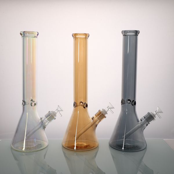 Arte placcata ionica all'ingrosso 3 colori ambra / nero / iridescenza H40cm Bong per acqua in vetro altezza / Bicchiere per bong in vetro di alta qualità / Bong per narghilè in vetro di grandi dimensioni