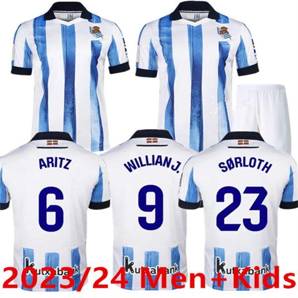 2023/24 Real Soccer Jersey 23 24 Home MERINO PORTU OYARZABA Maillots Camisa SILVA WILLIAN J JANUZAJ ISAK HOMEM crianças uniforme de futebol