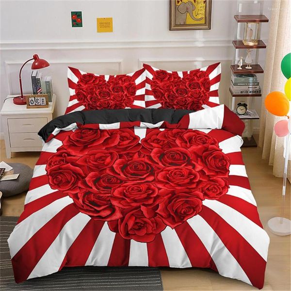 Set di biancheria da letto Romantico fiore di rosa rossa Amore Durex In vendita Trapunta 3 pezzi Copripiumino king size full size Set morbido, confortevole e traspirante