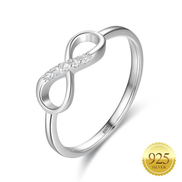 Anello in argento sterling 925 Infinity Forever Love Knot Promise Anniversary CZ Anelli con diamanti simulati per le donne306q