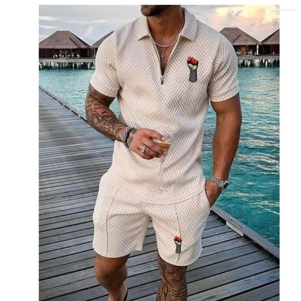 Tute da uomo Polo Tute da ginnastica Set per abbigliamento da uomo Bandiera dell'Egitto su un pugno chiuso alzato Pantaloni sportivi anime africani in Homme