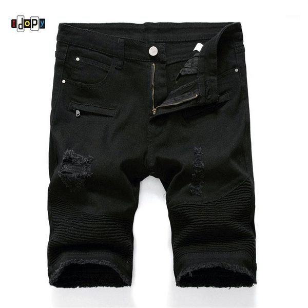 Jeans masculinos idopy homens rasgados biker denim shorts verão motocicleta para masculino multi bolsos marca designer plus size 28-401230n