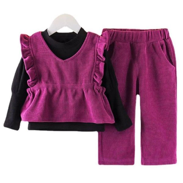 Kleidung Sets Mädchen Anzug Frühling Herbst Kleidung Baby Langarm T-shirt Weste Hosen Koreanische Version Cord Drei Stück 230915