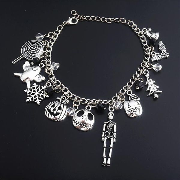 Link Chain O Pesadelo Antes do Natal Pulseira Jack Skellington Flocos de Neve Abóbora Crânio Encantos Pulseiras Halloween Je302u