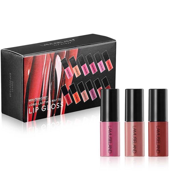 LAMUSELAND #L18L12 230915 Lippenstift 12 Teile/los Reiseset Kleiner Langlebiger Wasserdichter Lippenstift Matter Lipgloss Demo-Set 12 Farben Mini-Make-up