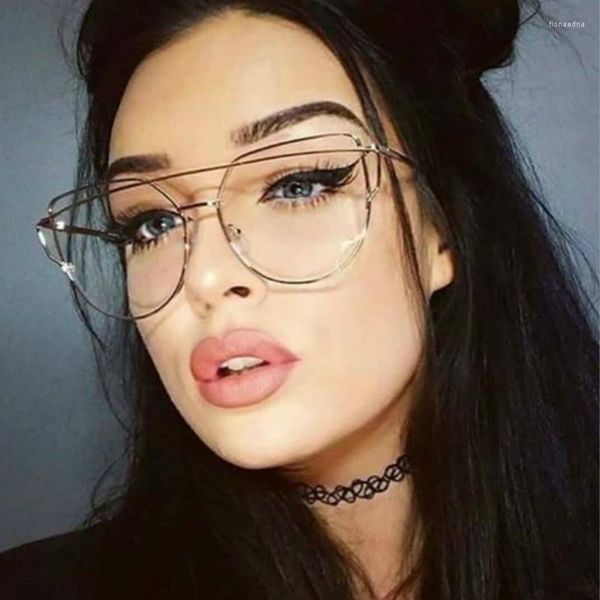 Sonnenbrillenrahmen Qualität Vintage Cat Eye Brille Klare Linse Männer Frauen Mode Gold Metallrahmen Brillen Übergroße Schwarz 2023