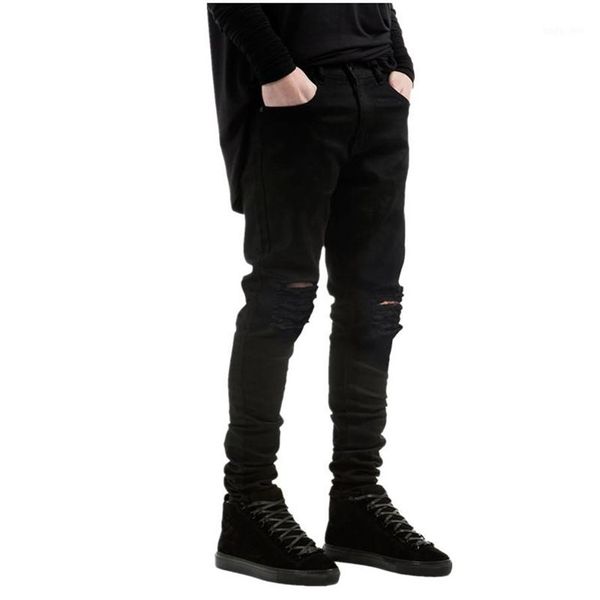 Jeans da uomo Moda Uomo di marca Nero Skinny Strappato Stretch Slim Hip Hop Swag Denim Pantaloni da motociclista Jogger1298S