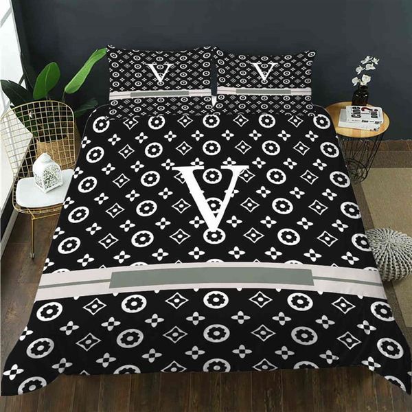 Set di biancheria da letto di design king size moda copre 3 pezzi lettera stampata Silk255M