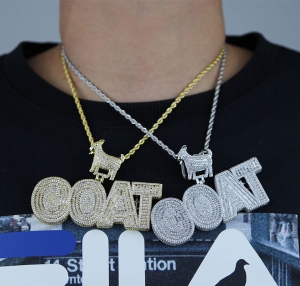 Hip Hop Iced Out CZ-Diamant-GOAT-Buchstaben-Anhänger, passend für 12 mm kubanische Herren-Halskette