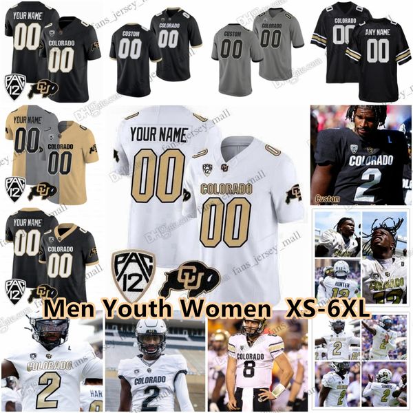 2023 Personalizado Homens Juventude Mulheres Colorado Buffaloes Futebol Jerseys 12 Travis Hunter 2 Shedeur Sanders 21 Shilo Sanders 3 Dylan Edwards 43 Woods 36 Sy'veon Wilkerson