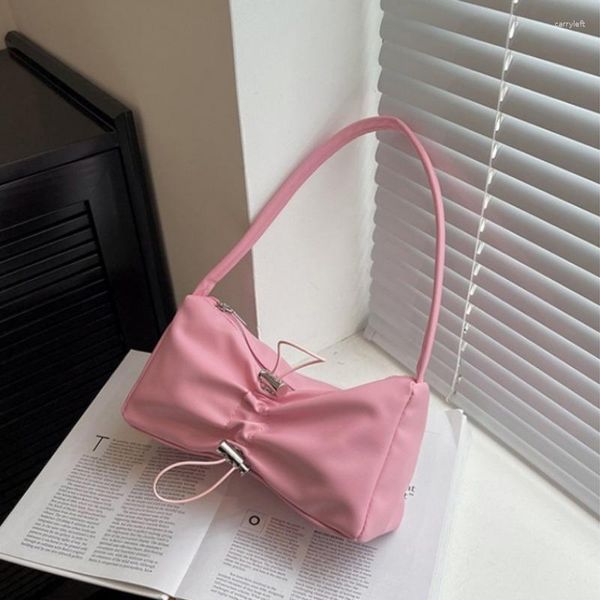 Bolsas de noite de cor sólida Damas dobradas de uma bolsa de ombro pequeno design de moda PU couro feminino adorável arco fêmea bolsa de bolsa feminina