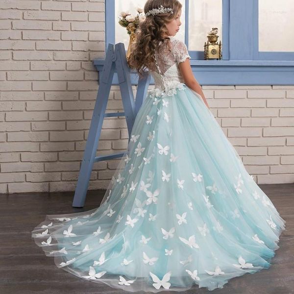 Mädchenkleider Eleganz Blume Schmetterling Applikation Erstkommunion Party Abschlussball Prinzessin Kleid Brautjungfer mit Schleppe formelle Aktivität