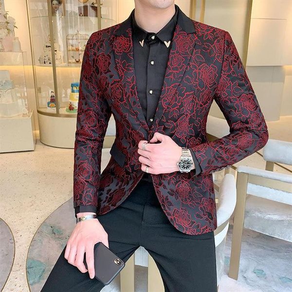 Ternos masculinos Blazers Mens Blazer Luxo Prom Homens Bordado Vinho Vermelho Manga Longa Casaco Homme Slim Fit Stage Jackets273h