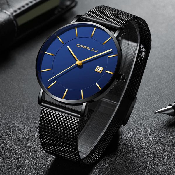 Мужские наручные часы 30 метров водонепроницаемые супертонкие деловые черные часы для отдыха мужские часы мужские тонкие мужские часы235Q