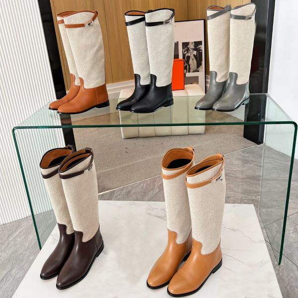 Tasarımcılar botlar bayan kış tasarımcı ayakkabıları lüks moda karışık renkler bootie inkiye patchwork düşük topuklu ayak parmakları kadınlar diz yüksek bot 35-42