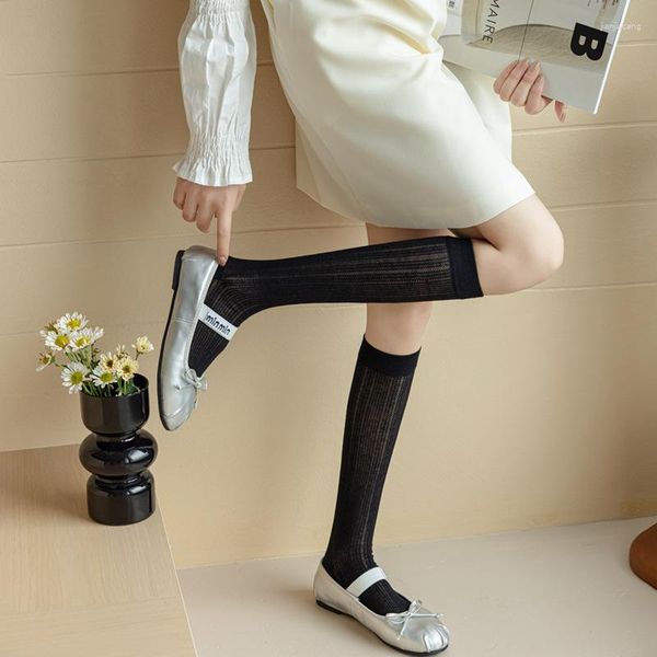 Women Socks Summer Thin Mesh Breathable Knee Japanese Style Sweet Girls Long Sock Stockings JK Lolita Stocking Black White