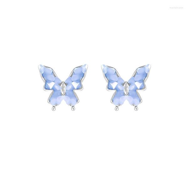 Brincos de parafuso prisioneiro 925 agulha de prata azul borboleta animal sorte amor coração dia das mães mulher menina casamento bênção orelha studs jóias