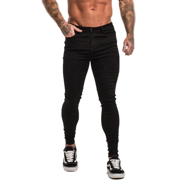 Calças de brim magros dos homens preto streetwear clássico hip hop estiramento jeans fino ajuste moda estilo motociclista calças de brim apertadas calças masculinas s913243m