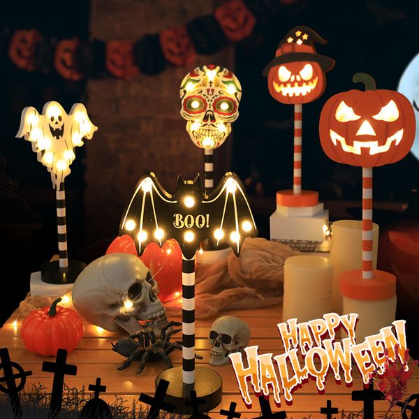 Nuova lampada da modellazione stagionale del festival dei fantasmi di Halloween staccabile LED zucca fantasma teschio luce notturna decorativa in legno D3.0