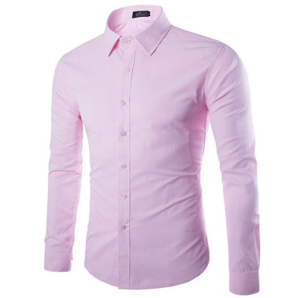 Tutta la camicia rosa da uomo Chemise Homme Moda manica lunga Slim Fit Business Camicie eleganti da uomo Camicie da uomo tinta unita causale300p