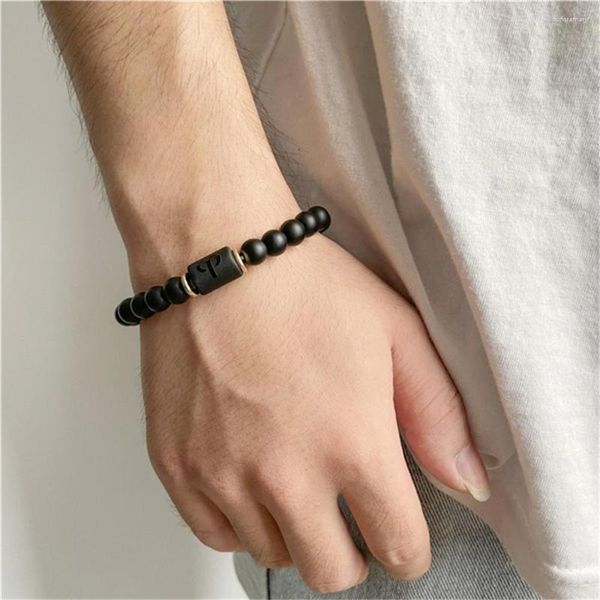 Braccialetti con ciondoli 12 costellazioni Perline zodiacali per donna Uomo Braccialetti elastici in agata nera opaca Gioielli Rosario Regalo di compleanno