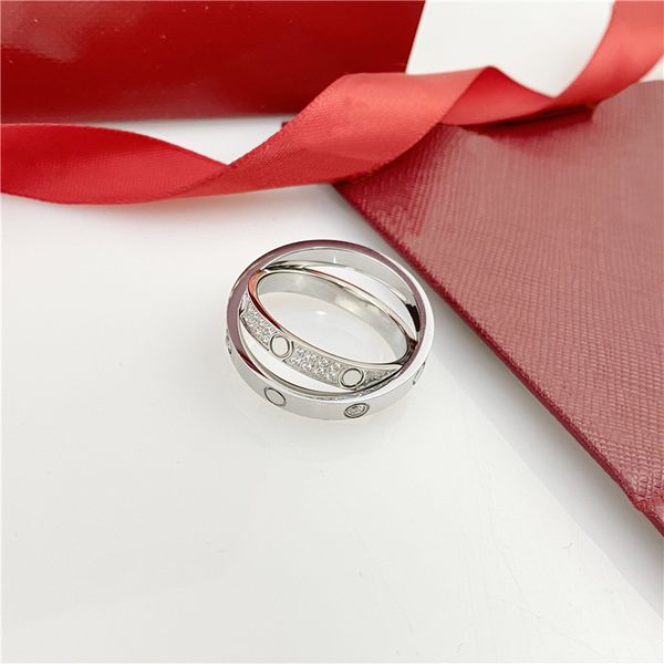 anel de diamante para mulher anel de designer Clássico anéis de jóias de designer de luxo para casais Titânio Aço Ouro Prata Rosa círculo duplo Nunca desbota Não alérgico