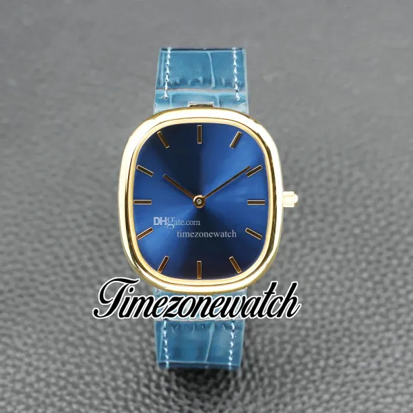 TW F New Golden Ellipse 3738 100J-012 Miyota 9015 Autoamtic Mens Watch Blue Dial 18K Yellow Gold Case Blue Lather Strap Gents Relógios Timezonewatch TWPP