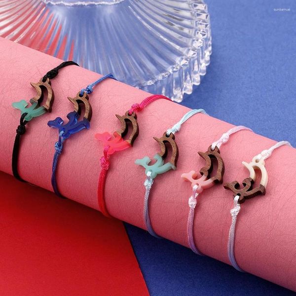 Charme Armbänder YIZIZAI Mode Niedlichen Delphin Paar Armband Splice Holz Harz Handgemachte Geflochtene Seil Für Frauen Männer Schmuck Geschenke