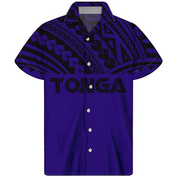 Männer Casual Hemden HYCOOL Tonga Tattoo Print Marineblau Vintage Kurzarm Männer Hemd Button Up Oversize Hawaiian Strand Cust2661
