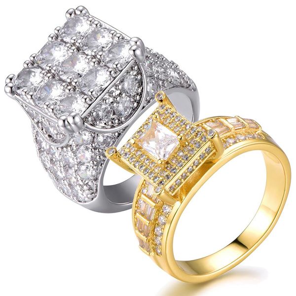 Neue personalisierte Gold Damen Herren voller Diamant Iced Out Mann Hochzeit Verlobungsringe CZ Pinky Ring Hip Hop Rapper Schmuck Geschenke for214N