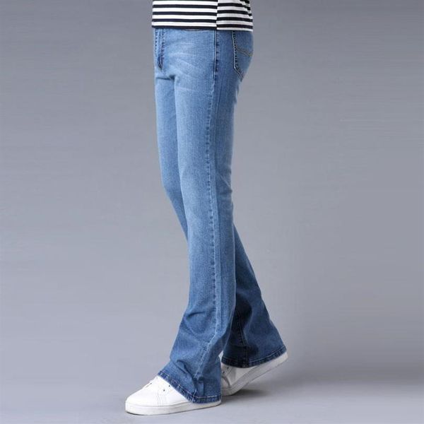 Mens Tradicional Bootcut Leg Jeans Slim Fit Ligeiramente Queimado Azul Preto Masculino Designer Clássico Stretch Flare Pants252W