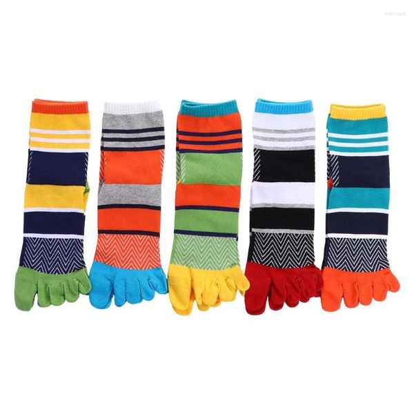 Meias masculinas macias grossas patchwork cor na moda longo tubo dividido cinco dedos algodão médio meias homem