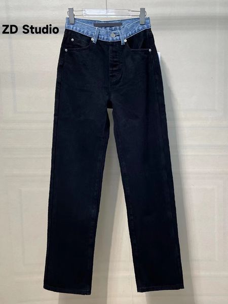 Мужские джинсы ZD Studio, черные джинсовые брюки, женские весенне-осенние брюки с завышенной талией, длинные темные прямые свободные брюки 230915