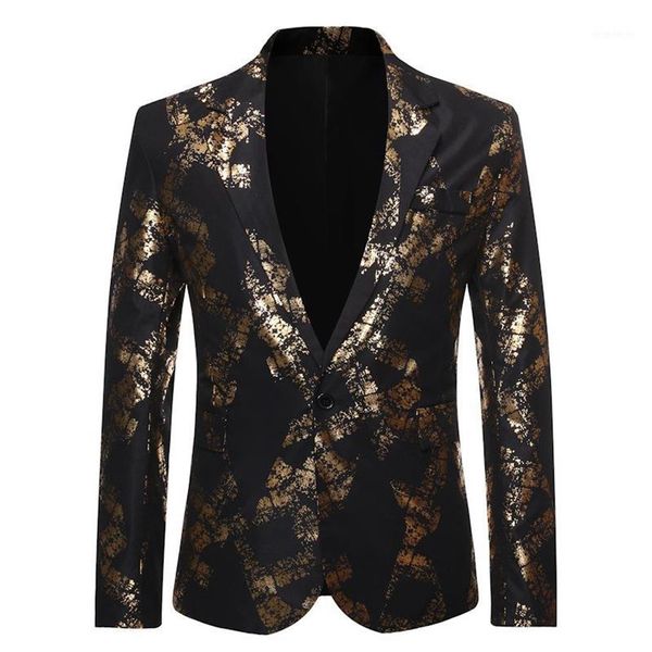 Herrenanzüge Blazer Männer One Button Goldfolienprägung Golden Floral Bedruckter Anzug Club Bühne Hochzeit Sport Slim Formal Fit C220n