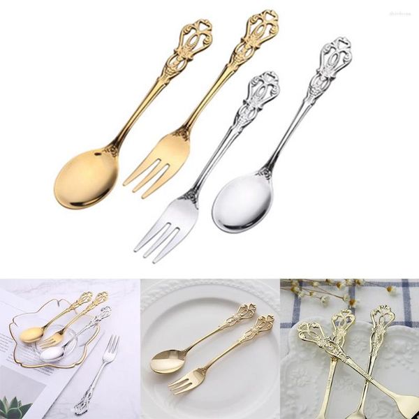 Geschirr-Sets, Vintage, europäischer Dessertlöffel, Obstgabel, kreative Kaffeetasse, Rührgeschirr-Set, Shop, Küche, Gold, Silber