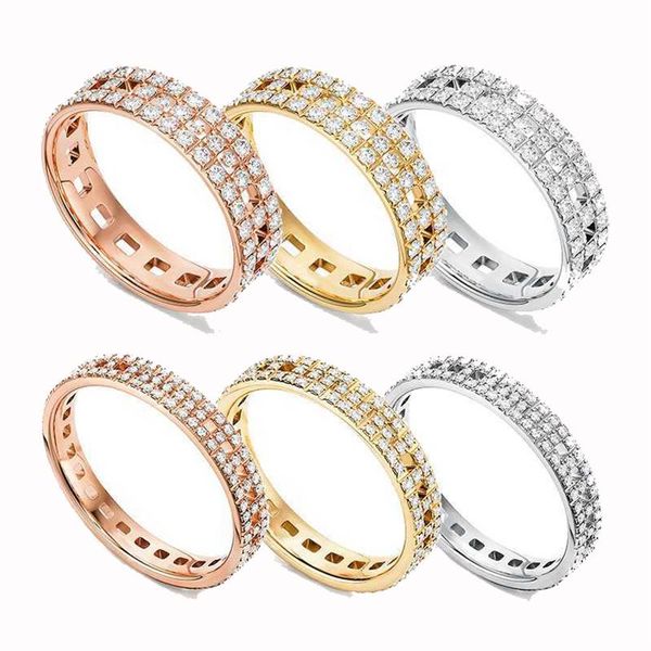Anéis de moda linhas geométricas brilhantes formam a letra T mulher anel de designer de luxo dupla carta jóias mulheres 18k diamante casamento 245d